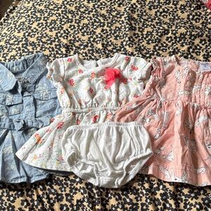 3pc Denim, Floral and Animal Print Kids Dress Set 3m-6m